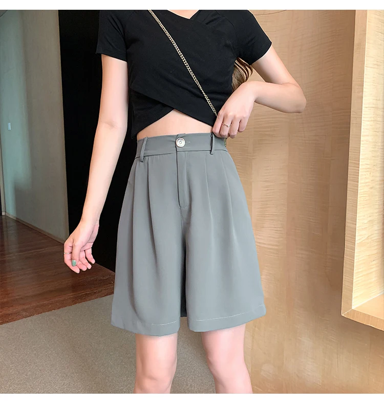 Description Picture 5 of item2023 Suit Shorts Women's Summer Korean Retro Casual Loose Straight Mid-length Pants Drape Feeling Wide Leg Five Quarter Pants