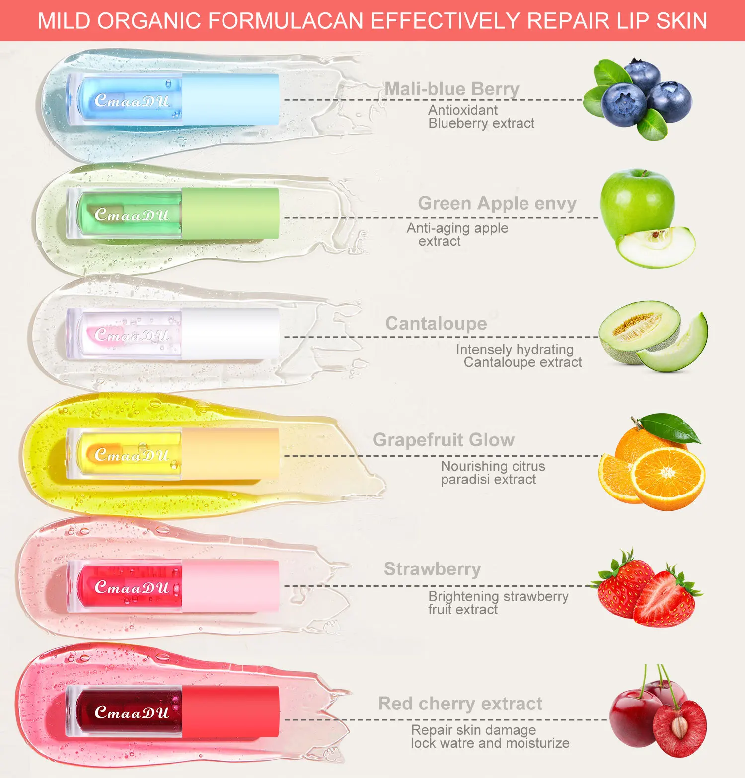 Moisturizing Natural Fruit Color Changing Lip Gloss Lip Oil Portable Waterproof Lasting Nutritious 6 Colors Lips Care Lipstick