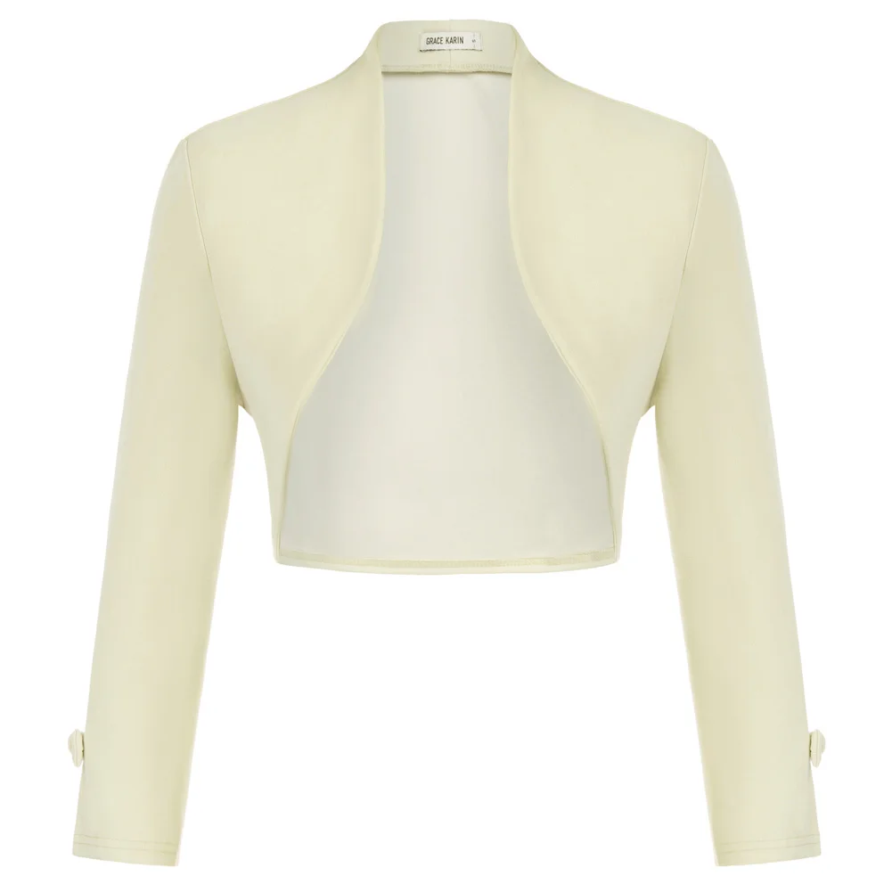 Description Picture 6 of itemGK Women Long Sleeve Bolero Open Front Irregular Hem Cropped Coat Shrug Elegant Lady Lightweight Elegant Cropped Cardigan A30