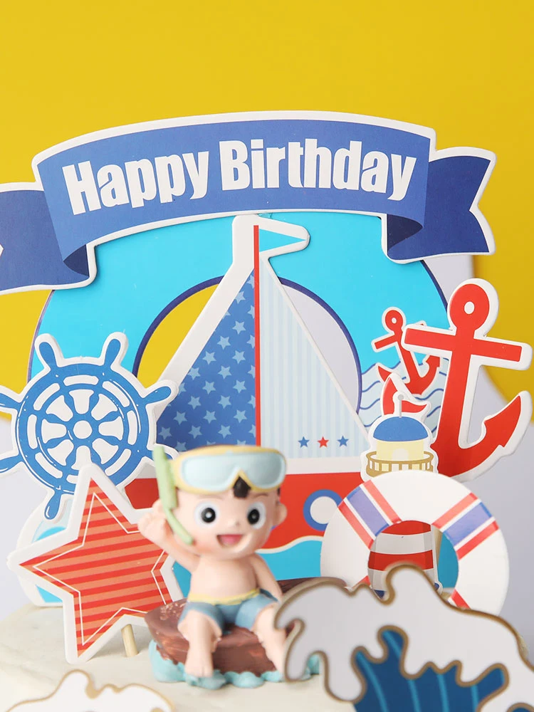 Description Picture 5 of itemSailing goggles boy summer Decoration Happy Birthday ship anchor Cake Toppers for Children Kid Boy Party Supplies Lovely Gifts