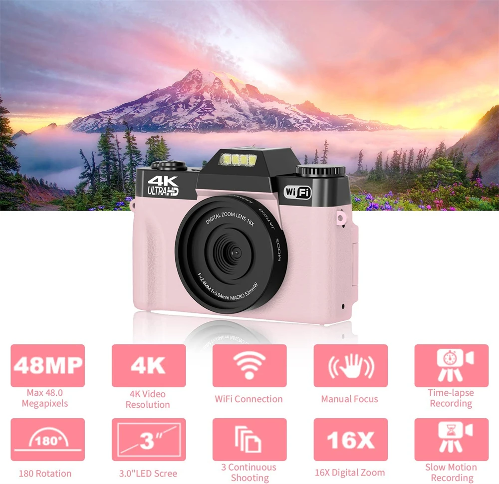 Description Picture 2 of itemPink Color Female Camera Digital Camera Flip Screen 4K Vlog Selfie Camcorder Youtube Livestream WIFI Webcam Macro Photography