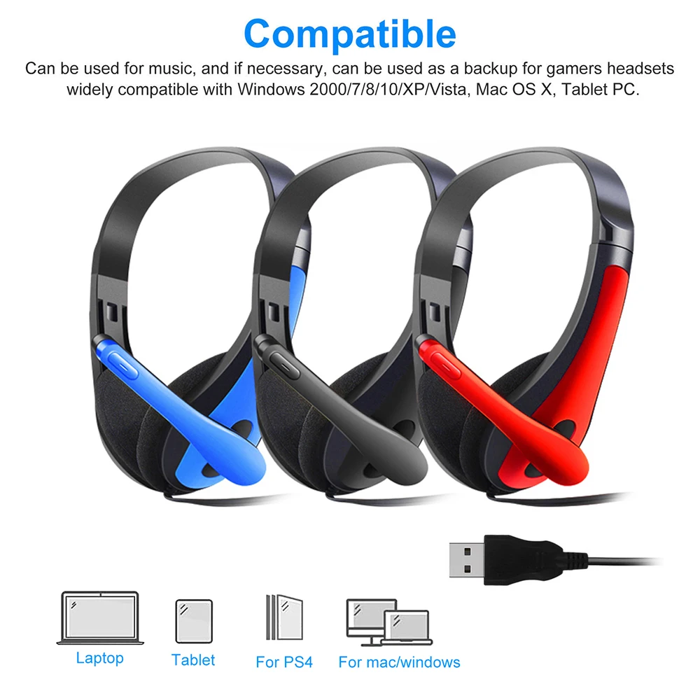 Play noise-canceling microphone wired headset universal USB gaming headset for PC/laptop