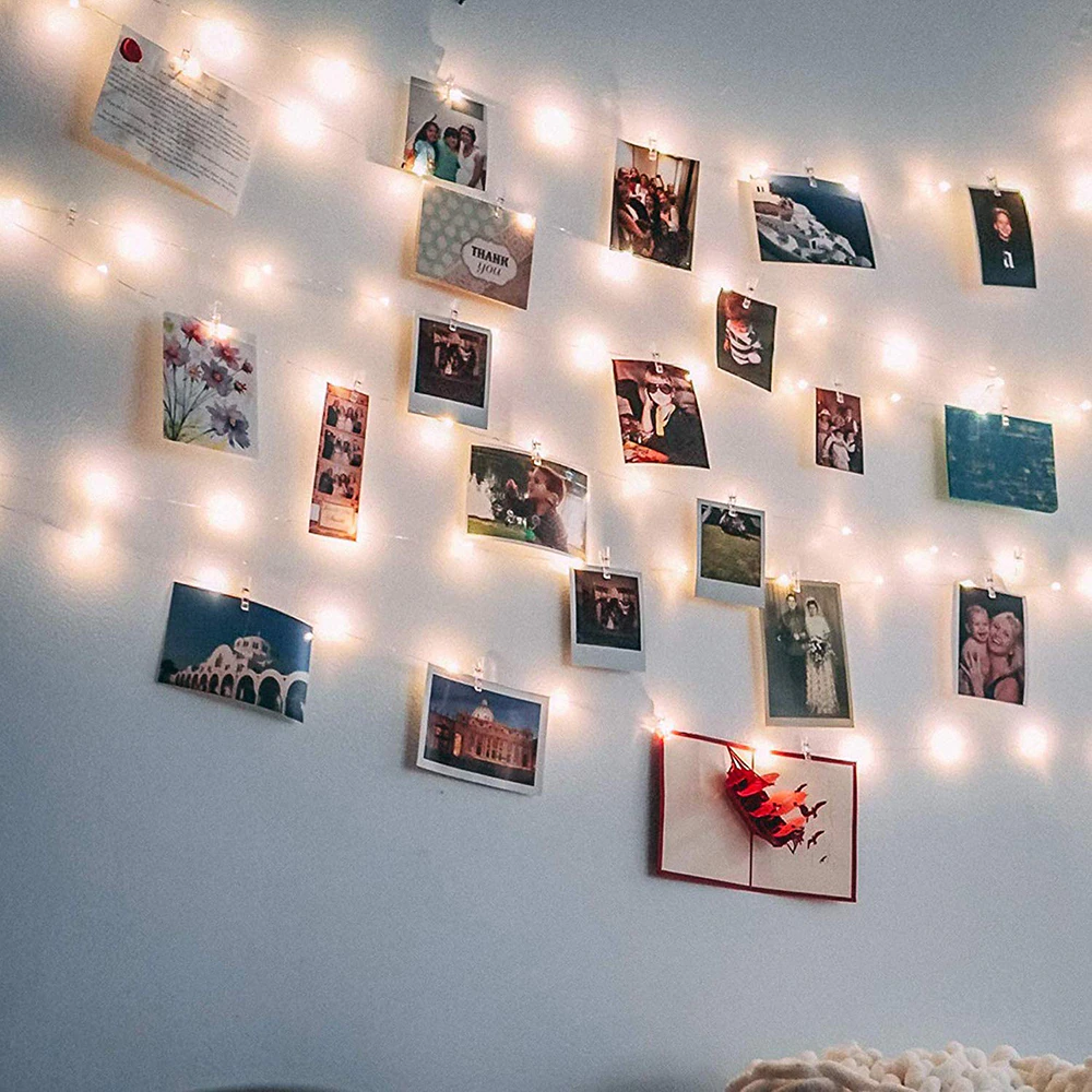 Wall Decor Hanging Pictures String Lights + Photo Clips USB 20 LED