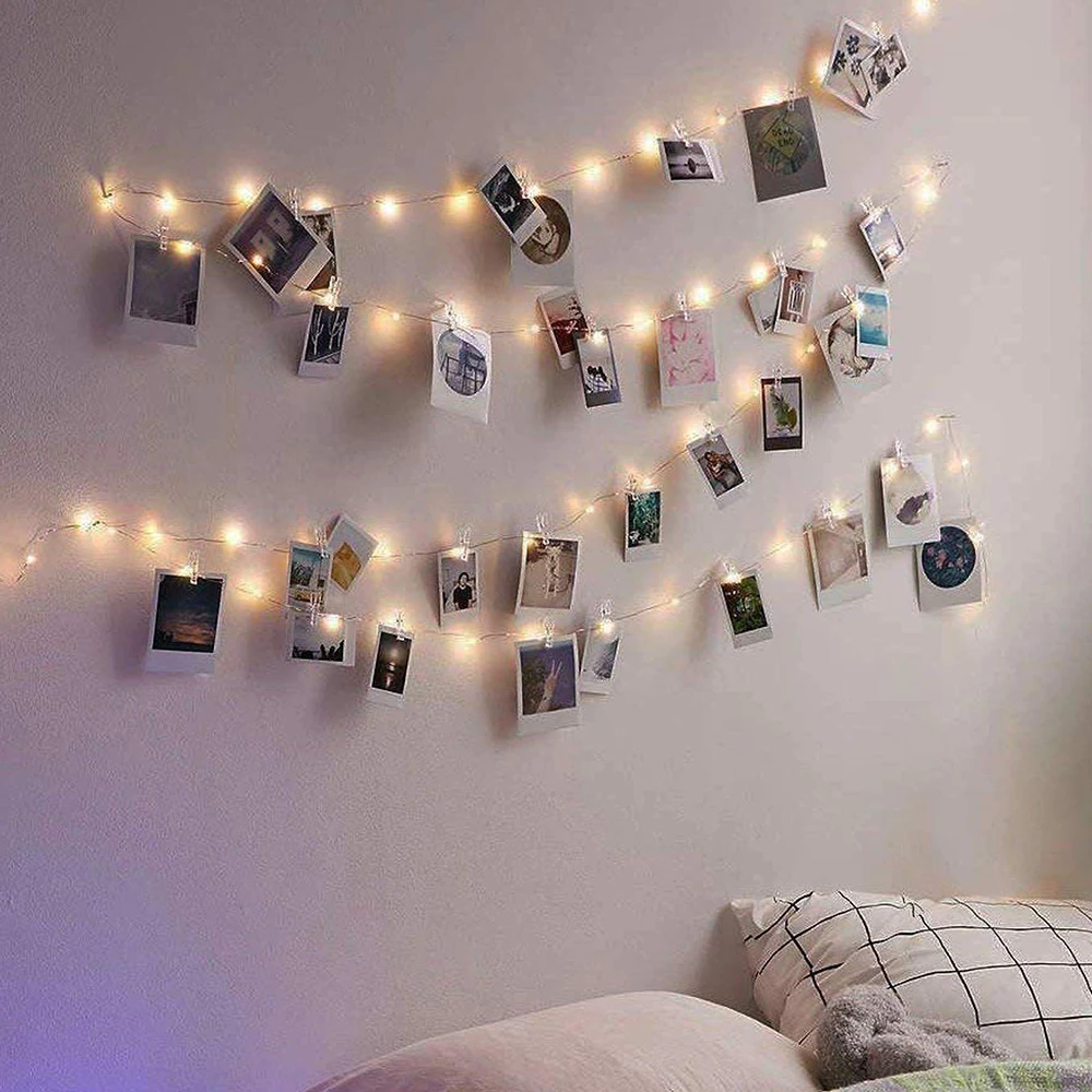 Wall Decor Hanging Pictures String Lights + Photo Clips USB 20 LED
