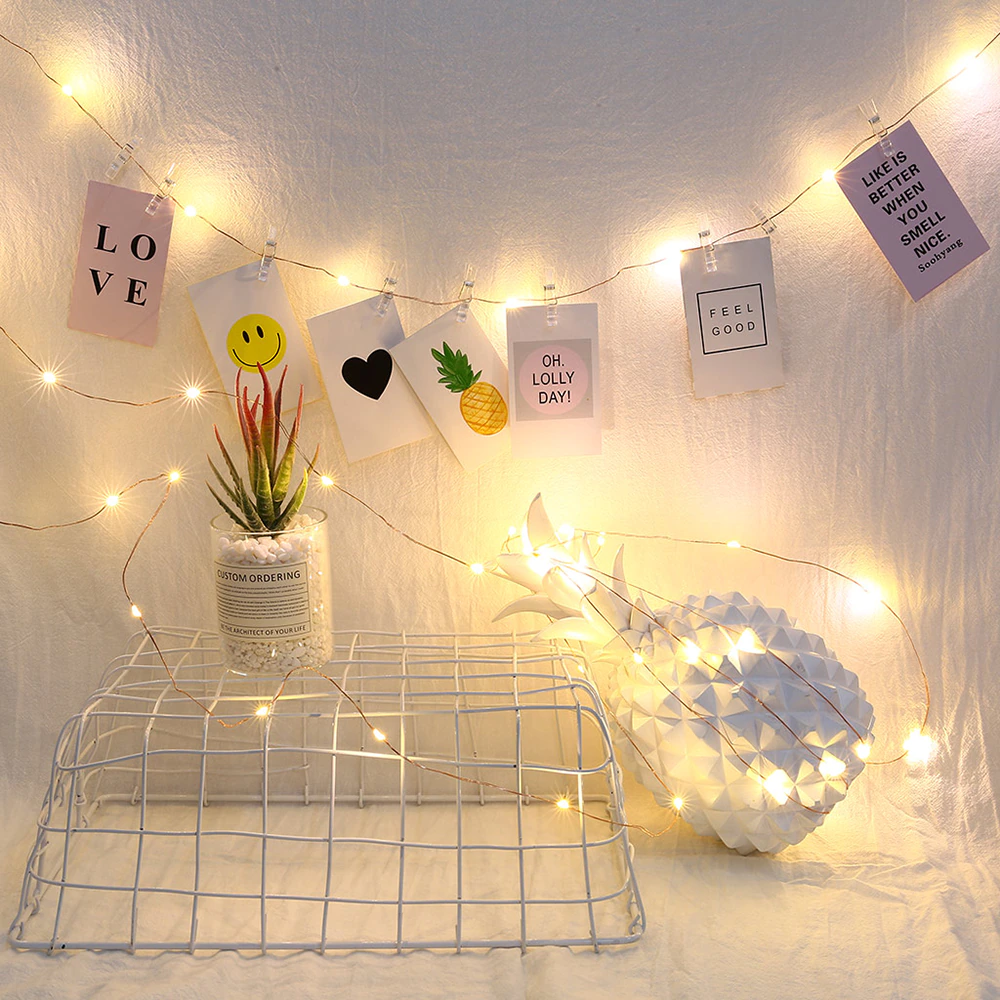 Wall Decor Hanging Pictures String Lights + Photo Clips USB 20 LED