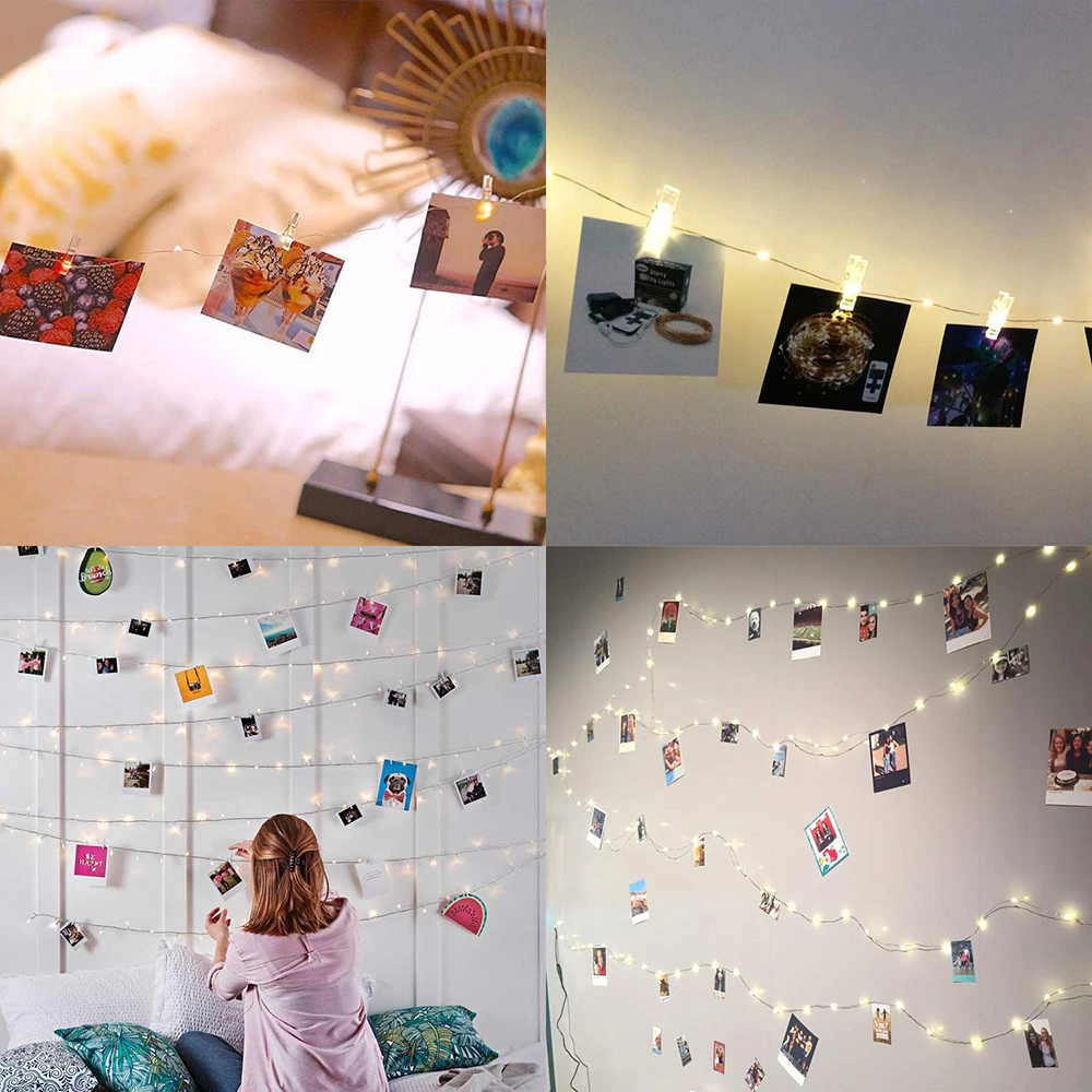 Wall Decor Hanging Pictures String Lights + Photo Clips USB 20 LED