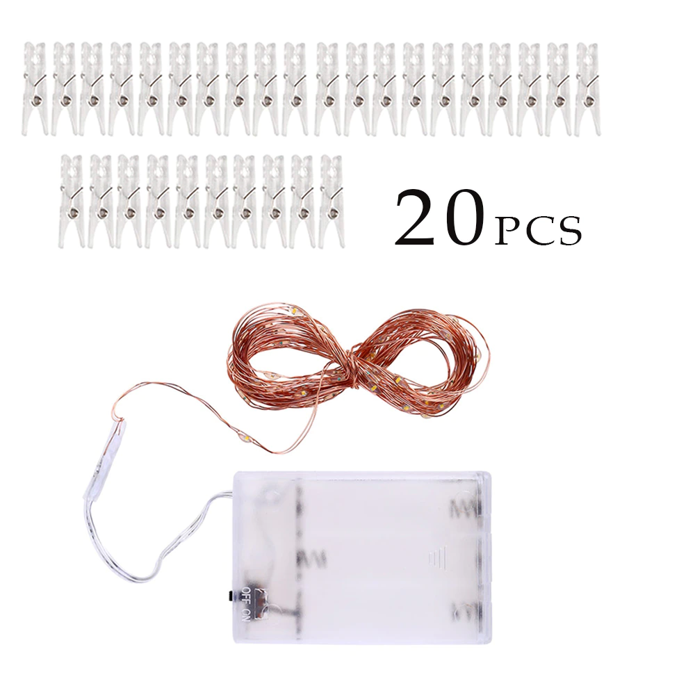 Wall Decor Hanging Pictures String Lights + Photo Clips USB 20 LED