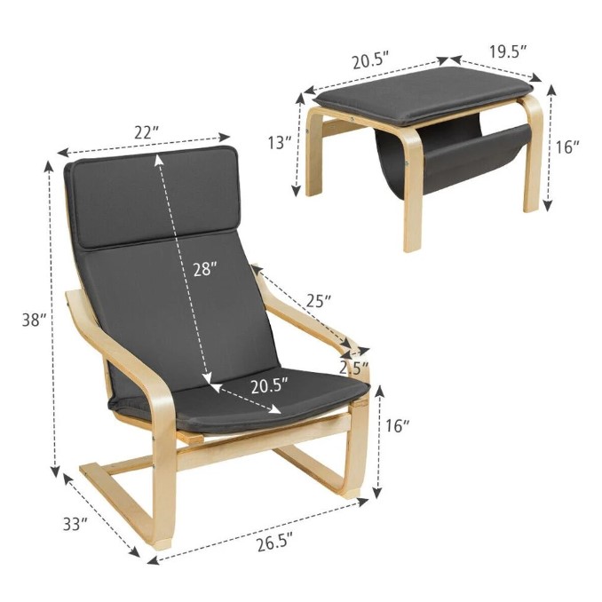Goplus Relax Lounge Chair Bentwood Armchair & Padded Ottoman Set with Magazine Rack