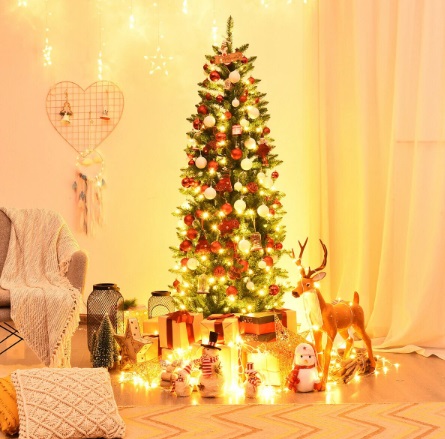 Christmas Hinged Fir Tree PVC/150/350 LED Lights 5Ft//7Ft Pre-lit 