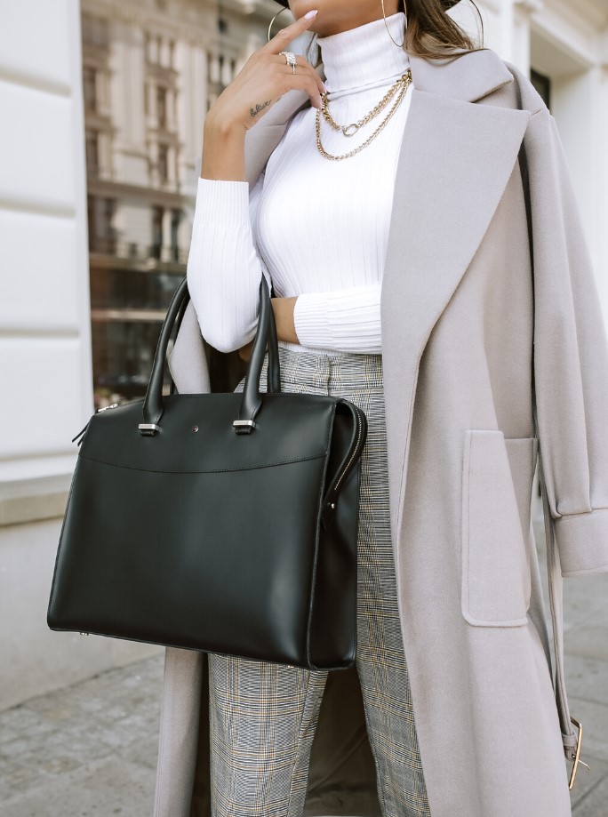 HANA royal black leather briefcase