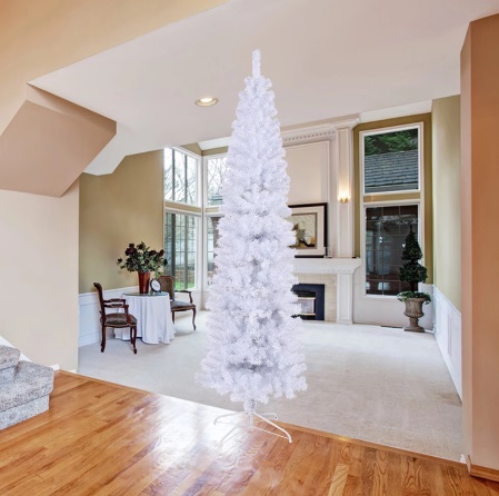 Slim Artificial Christmas Tree Includes Foldable Metal Stand 7.5FT White/Black 