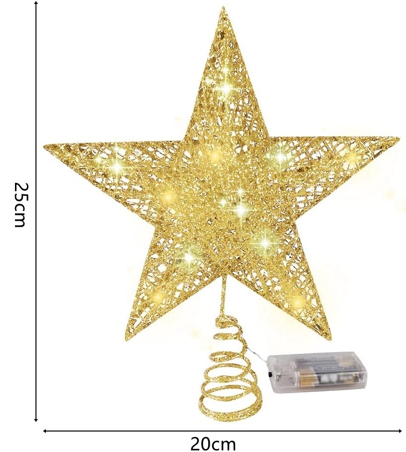 Description Picture 6 of itemIron Glitter Powder Christmas Tree Ornaments Top Stars with LED Light Lamp
