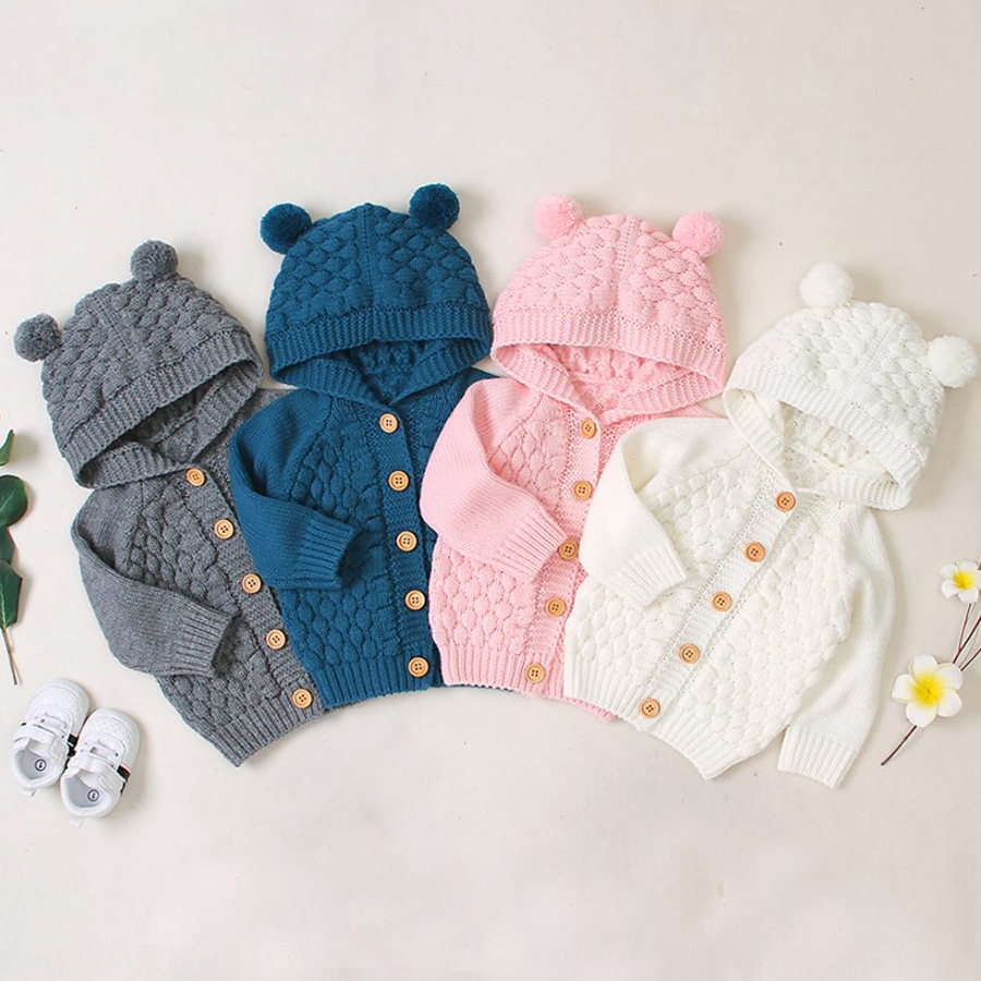 Cozy Knitted Hooded Sweater for Baby Boys and Girls: Warm Outerwear for Autumn and Winter (0-24 Months)