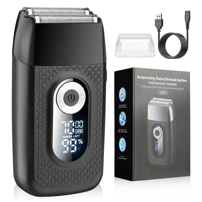 RESUXI V-515 Professional Rechargeable Electric Shaver LCD Display Portable Cordless Men's Reciprocating Razor Beard Trimmer