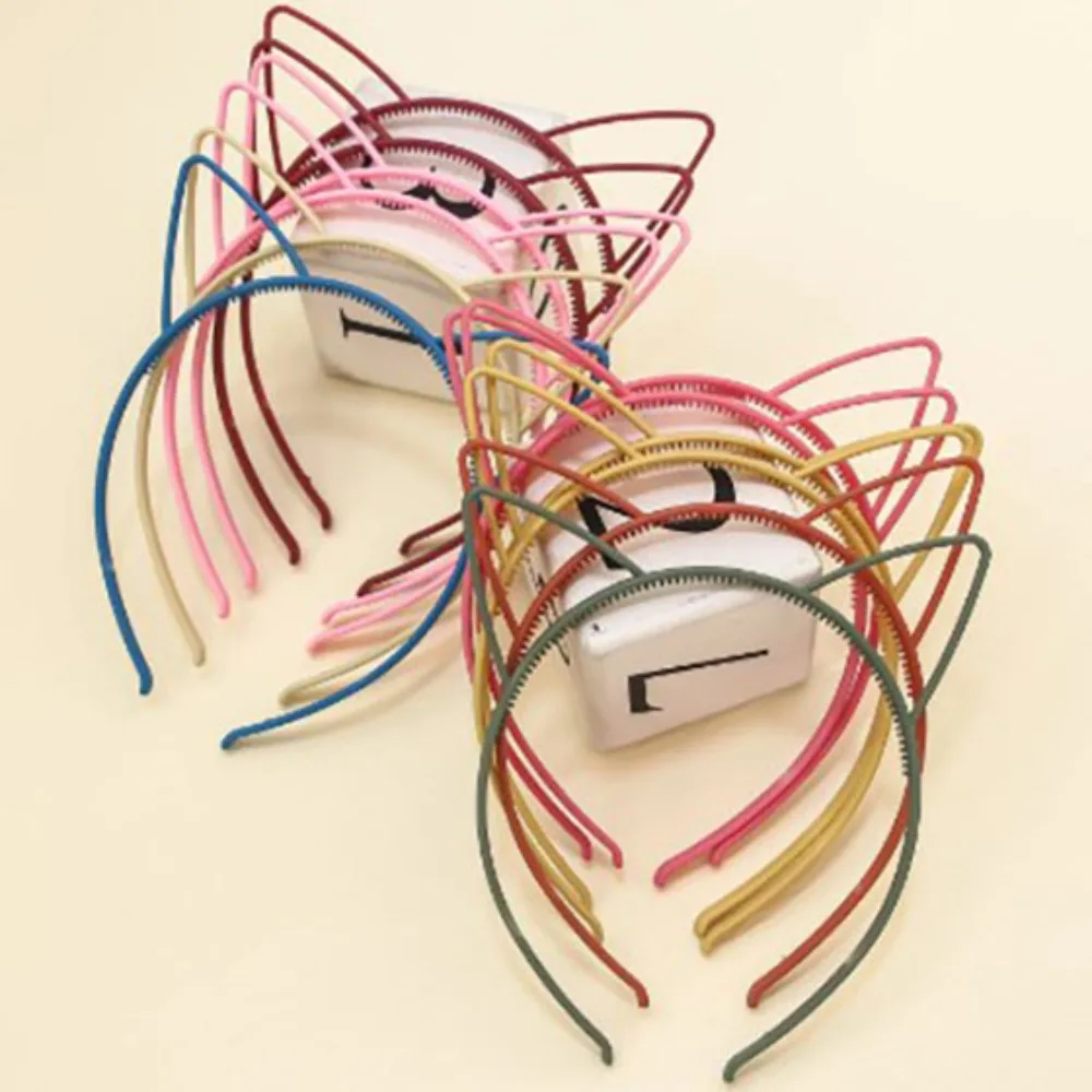 Colorful Cute Cat Ear Headbands Plastic Teeth Matte Hairbands Girls Cartoon Cat Ears Headwear Hair Styling Tools Accessories