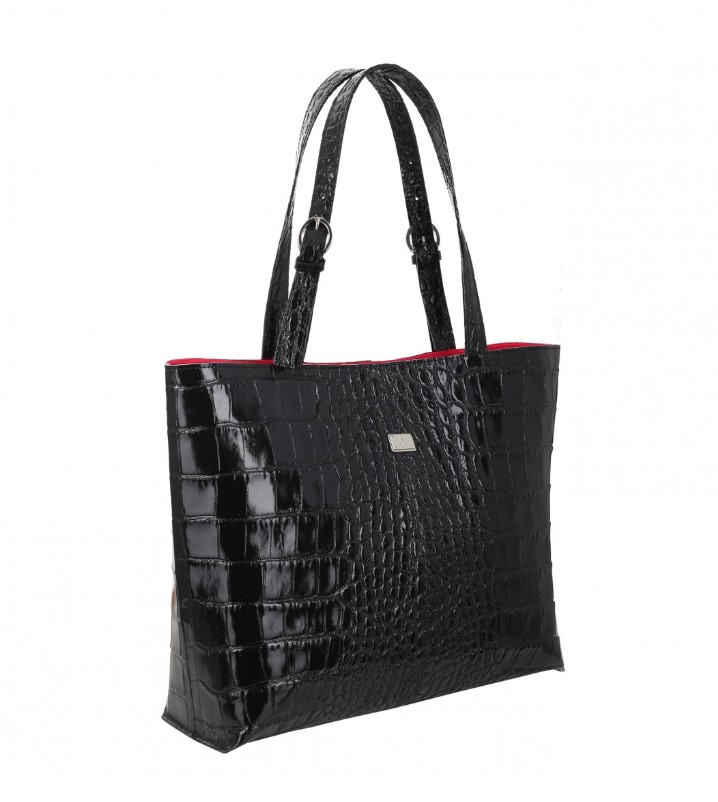 Ladies' leather bag DENIKA CROCO BLACK