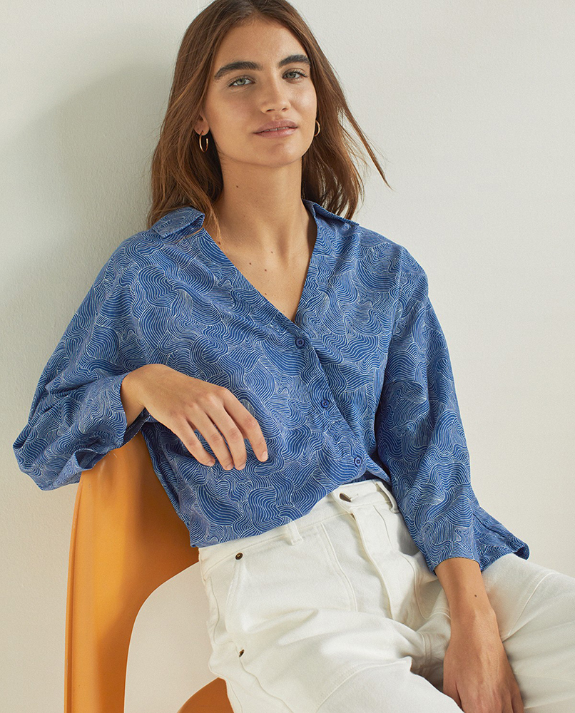 OVERSIZE WAVE-PRINT SHIRT BLUE