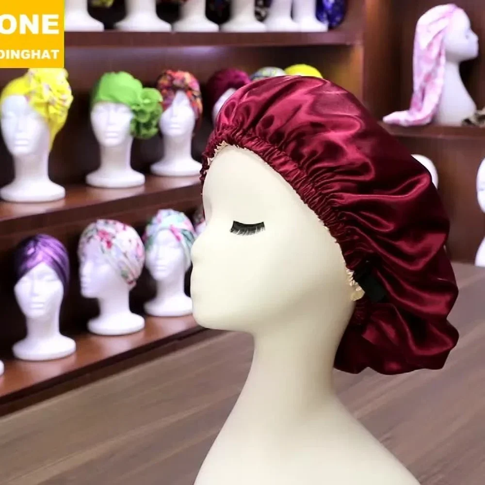 New Satin Hair Cap For Sleeping Invisible Flat Imitation Silk Round Haircare Women Headwear Ceremony Adjusting Button Night Hat