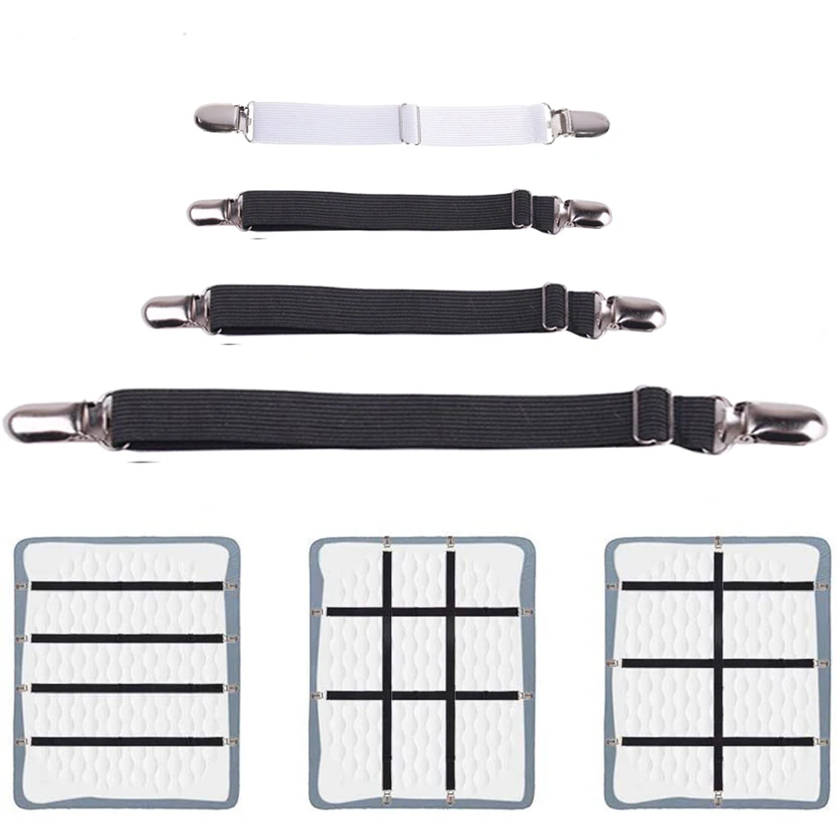 4pcs/set Elastic Bed Sheet Strip Fastener Bed Sheet Grippers Belt Adjustable Mattress Cover Blankets Holder Bed Sheet Set