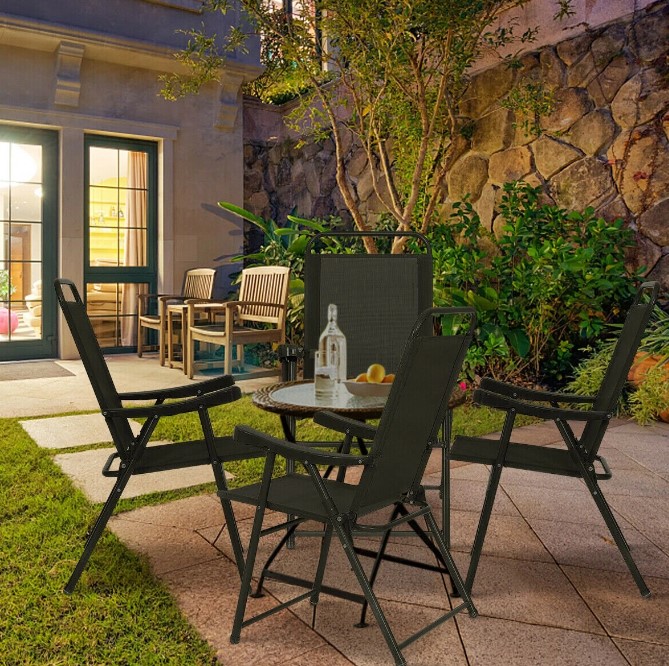 Goplus Costway Set Of 4 Folding Sling Chairs With Armrest