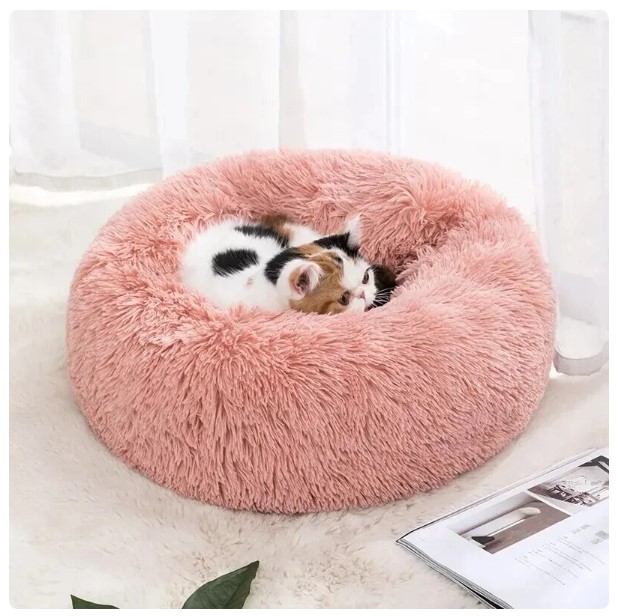 Round Soft Shaggy Cat Nest - Indoor Dog and Cat Bed with Removable Machine Washable Pillow Mat