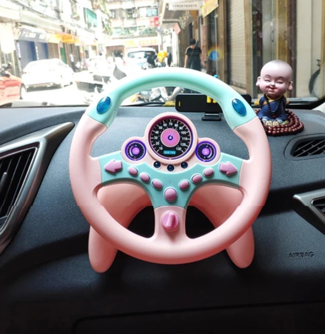 Electric Simulation Steering Wheel Toy for Infants - Light, Sound, and Early Educational Fun for Kids on Strollers