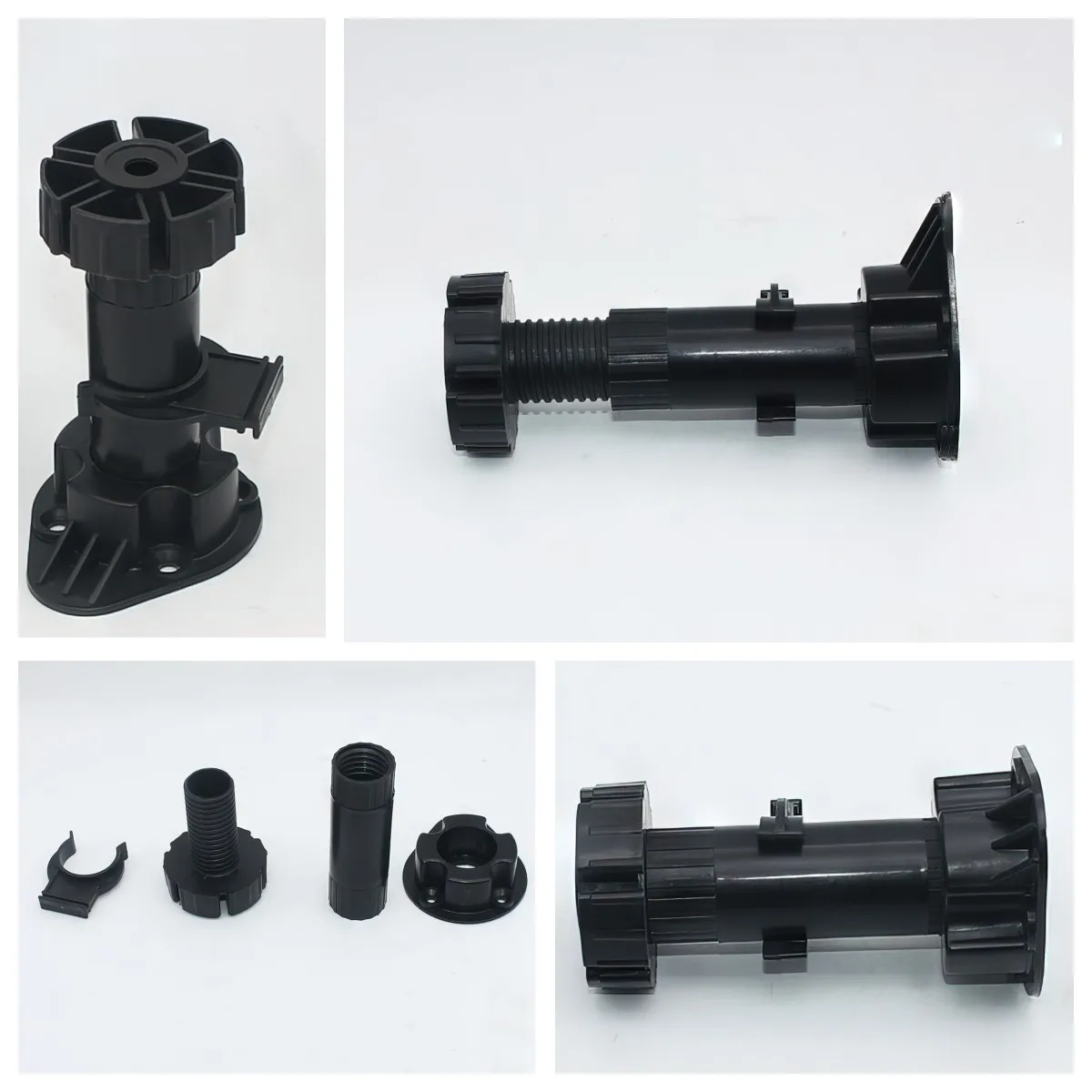 4pc Adjustable Cupboard Feet Plastic Lifting Round Foot 100mm to 120mm Black Furniture Leg for Cabinet Sofa Wardrobe Secure Base