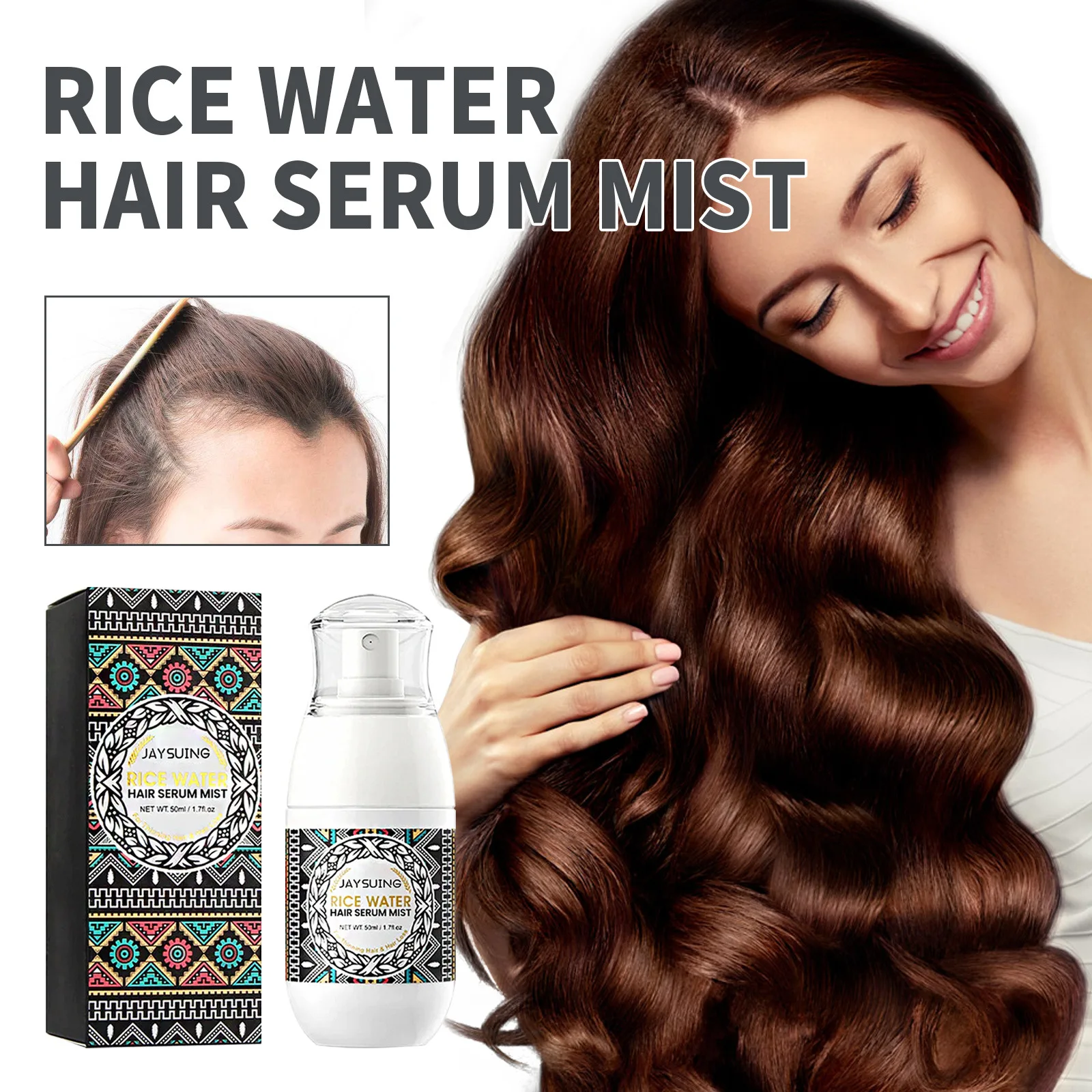 50ml Jaysuing Rice Water Hair Care Spray Moisturizing Scalp Dense Hair Soft Hairs Strong and Tough Hairs Fixing Hair Care Spray