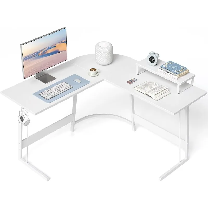 L Shaped Gaming Desk Computer Office Desk, 47 Inch Corner Desk with Large Monitor Stand(White/Rustic Brown)optional