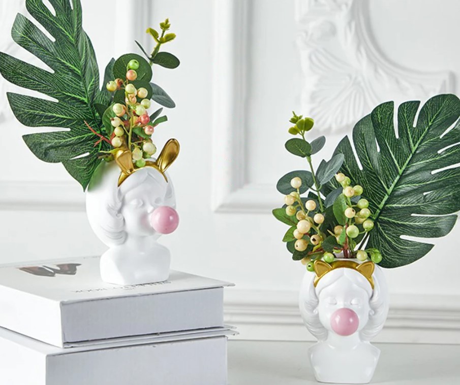 Description Picture 4 of itemCute Girl Blowing Bubbles Succulent Planters: Vinyl Flower Pot for Home Tabletop Decor, Resin Succulent Planter Pot