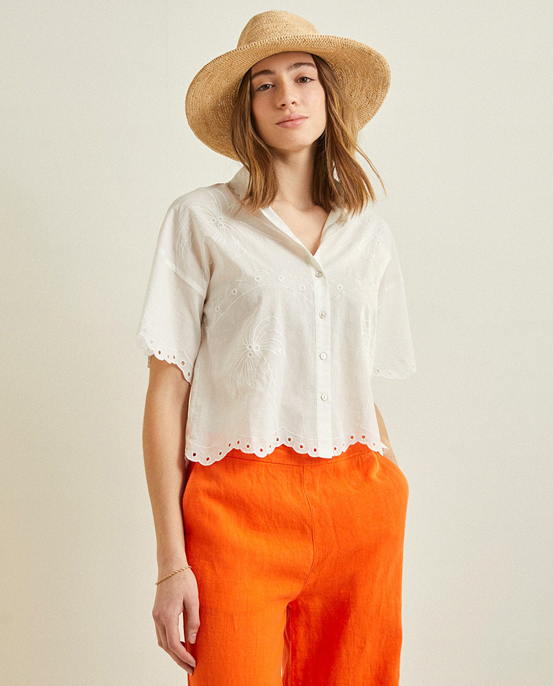 100% COTTON SHIRT WITH EMBROIDERY ECRU