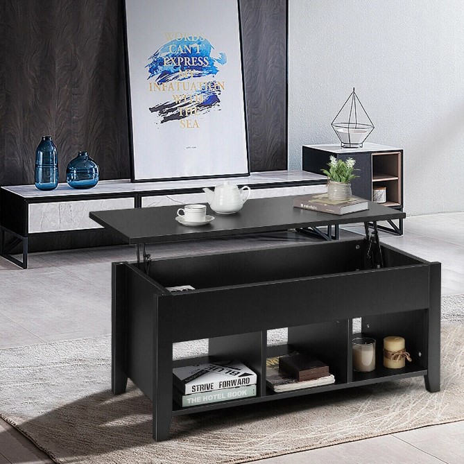 Goplus Costway Retro Lift Top Coffee Table with Storage Compartment Shelf