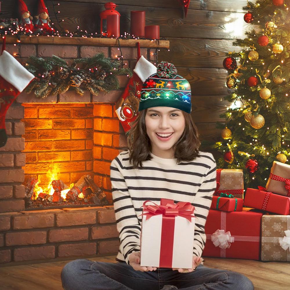 Christmas Hat with Elk Cartoon With LED Light Up For Kids