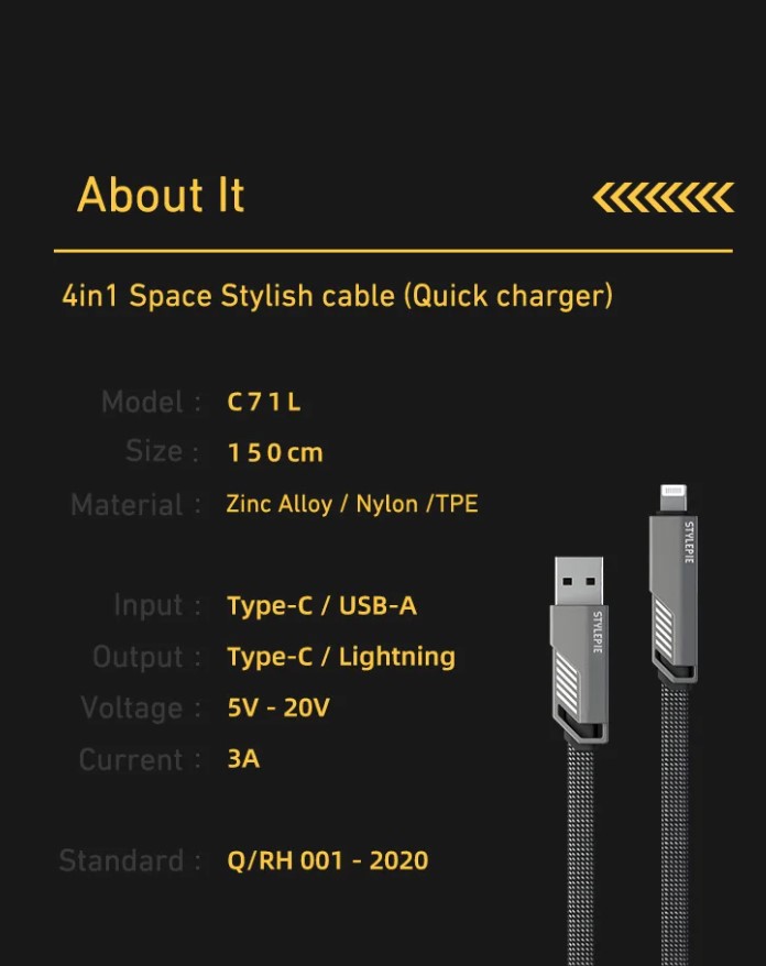 Description Picture 6 of item4-in-1 Type-C USB-C Fast Charge Data Cable: 60W Zinc Alloy Lightning PD Cord for iPhone, iPad, Samsung, Iconic Brand, Huawei, Laptop