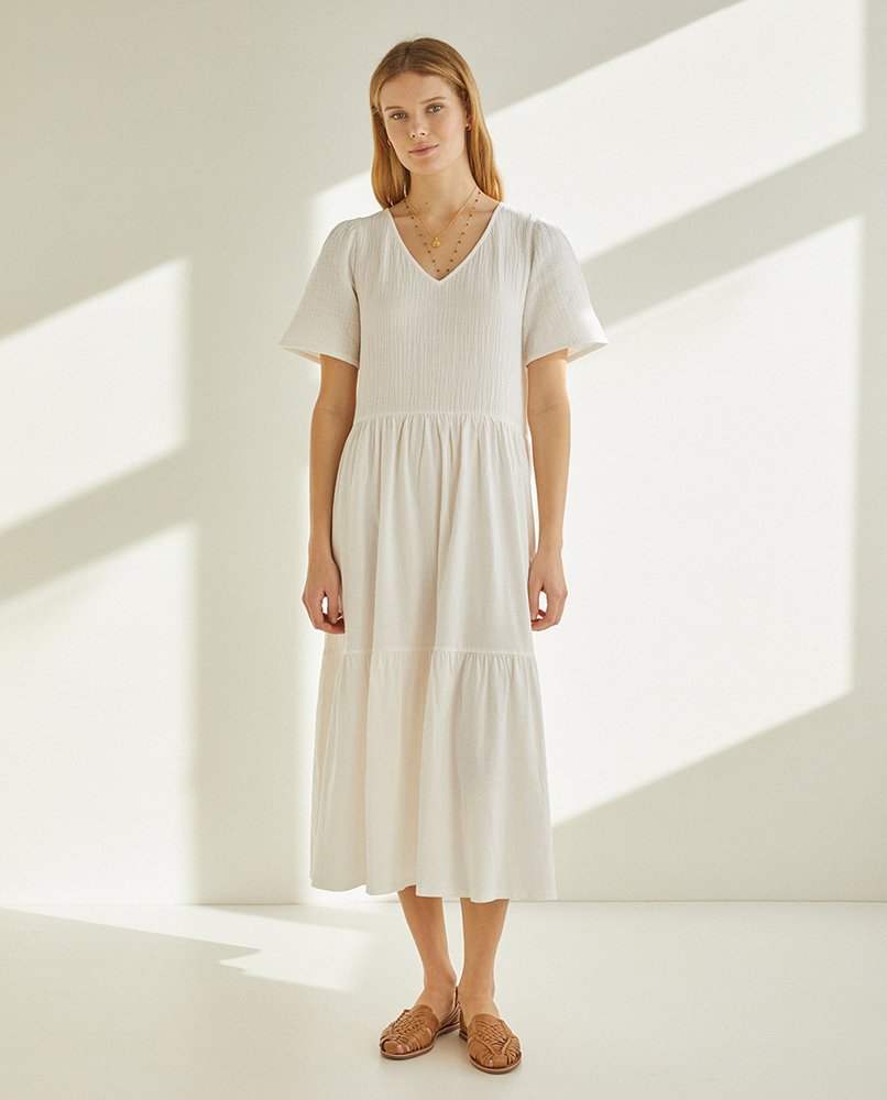 100% COTTON LONG DRESS ECRU