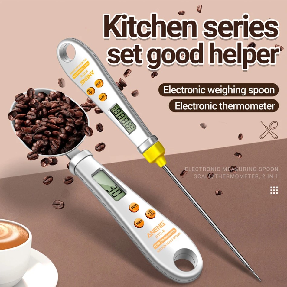 DuoMeasure Pro: 2-in-1 Electronic Kitchen Scale with LCD Digital Spoon - Complete with Built-in Thermometer