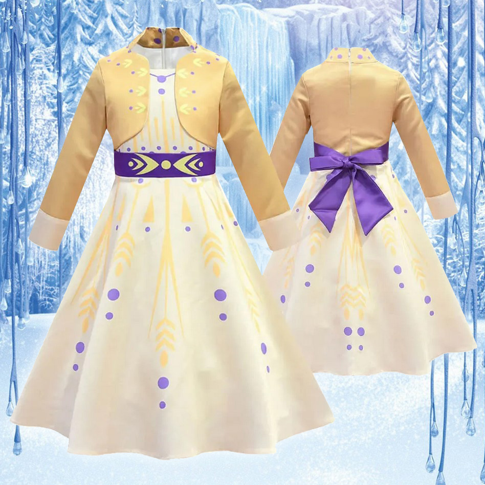 Kids Princess Anna Halloween Costume Girls Anna Cosplay Party Dress with Accessories
