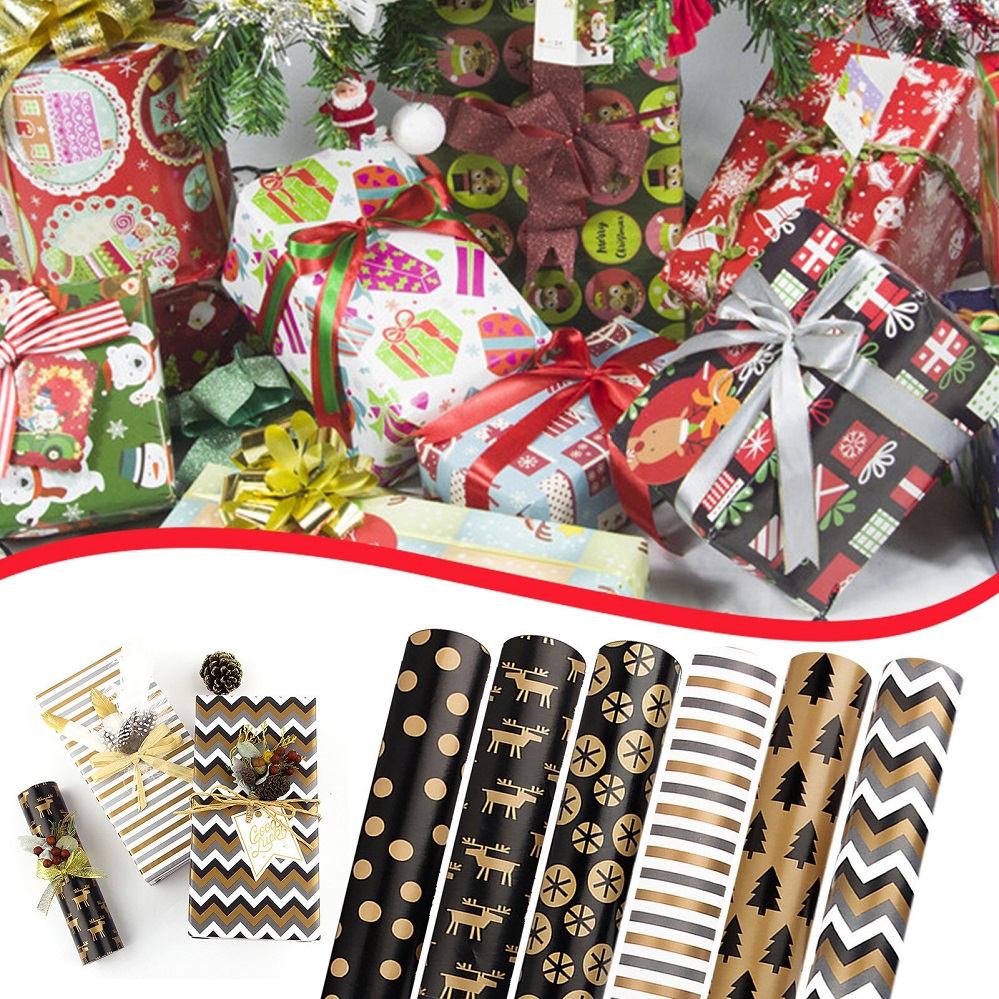 Black Golden Kraft Wrapping Paper for Christmas Gift Packaging 1Pcs 