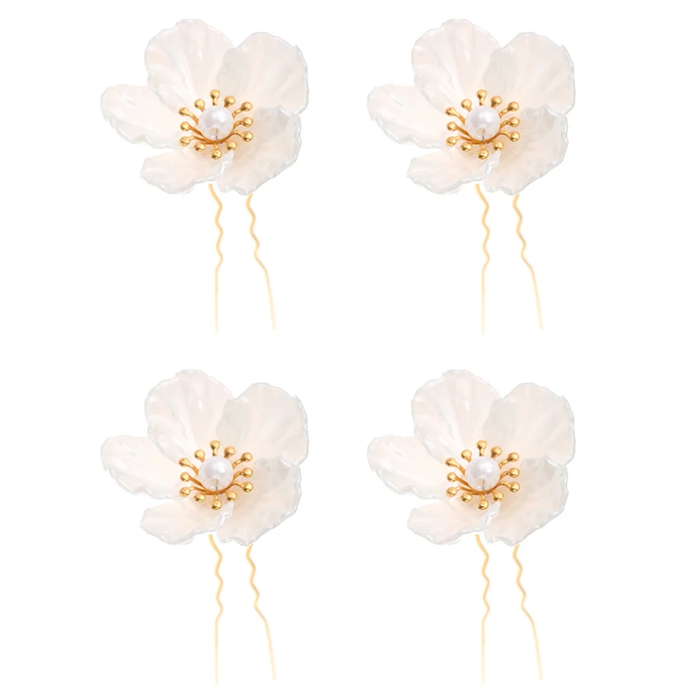 4pcs White Camellia Flower Hairpins Hair Chopsticks Hair Sticks Costume Hair Accessory
