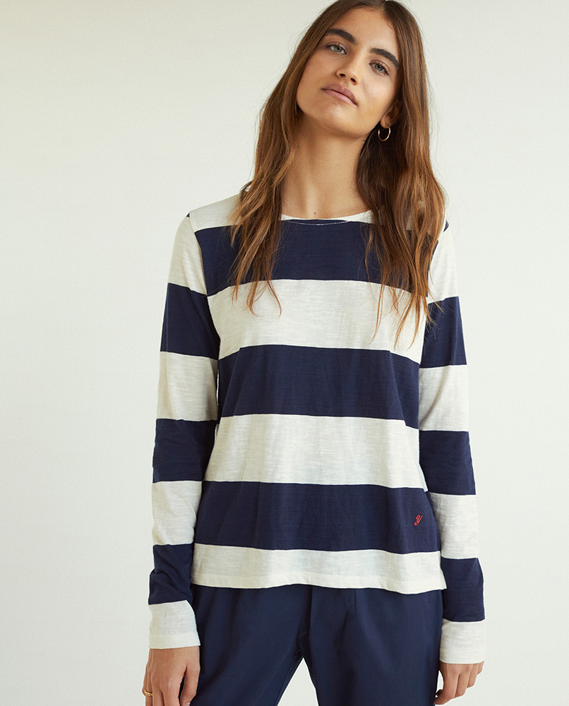STRIPED LONG-SLEEVE T-SHIRT ECRU NAVY STRIPES