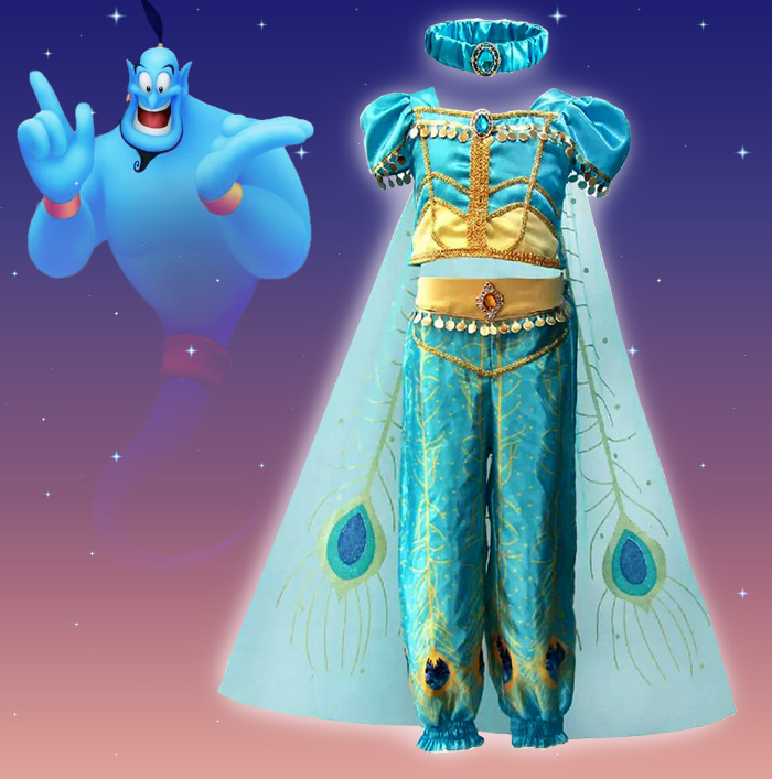 Kids Princess Jasmine Costume Halloween Aladdin 4-pieces Full Set Cosplay Dress
