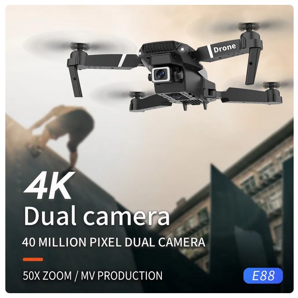 Professional Drone E88 with 4K Wide-Angle HD Camera, WiFi FPV, Height Hold, and Foldable Design - RC Quadrotor Helicopter