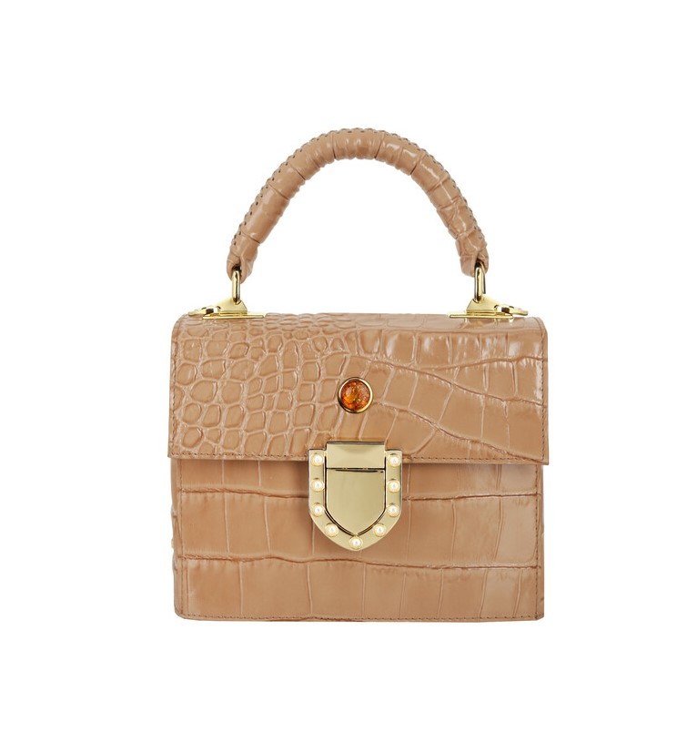 Leather handbag ALEXIS mini croco camel