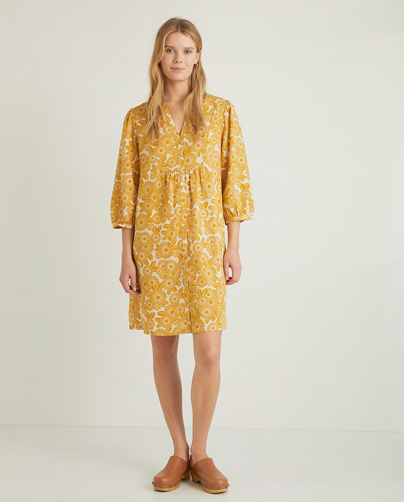 FLORAL-PRINT CAFTAN DRESS YELLOW