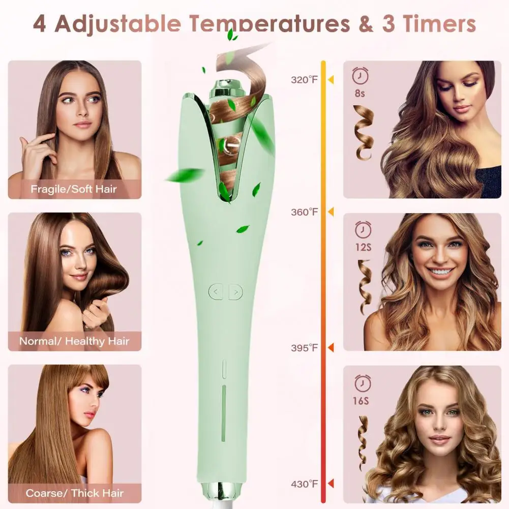 Double-layer Insulated Curling Iron Fast Heating Automatic Hair Curling Iron with 4 Temperatures Adjustable Anti-scald Wavy