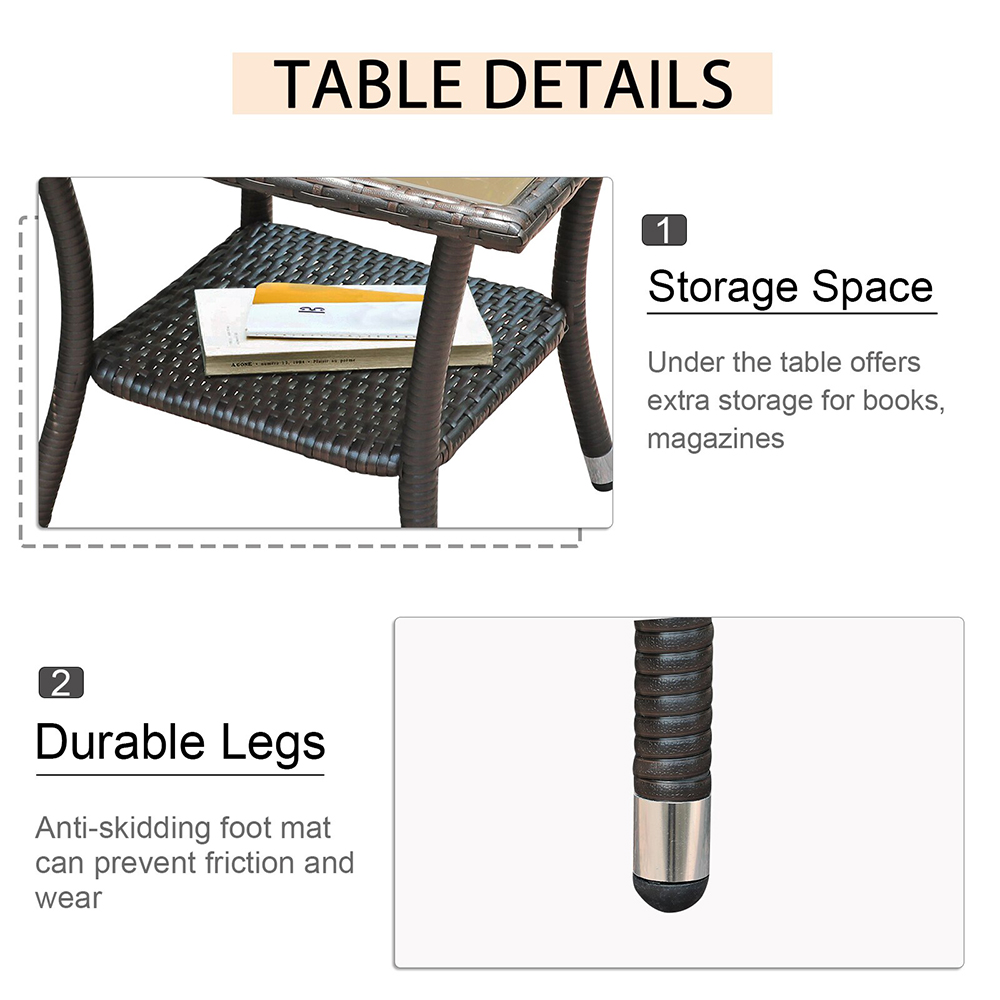 Description Picture 5 of itemJARDINA Outdoor Square Glass Table Wicker Patio Coffee Table