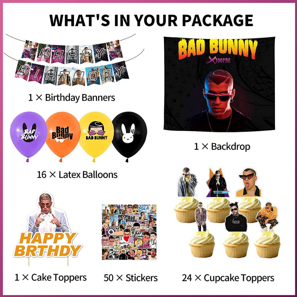 107 Pcs Bad Bunny Party Decorations