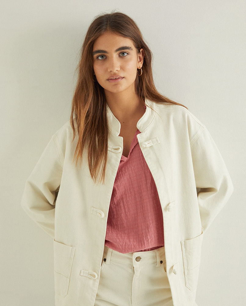 MAO-NECK DENIM JACKET ECRU