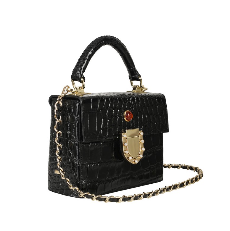Leather handbag ALEXIS mini croco black