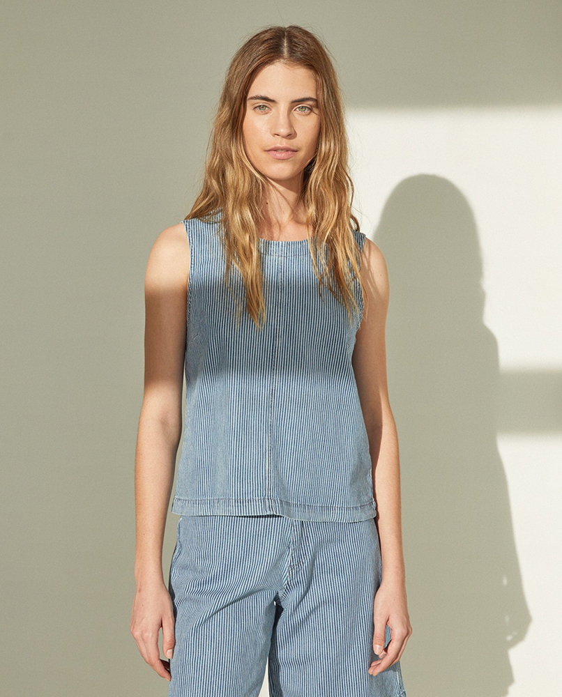 STRIPED DENIM TOP BLUE STRIPES